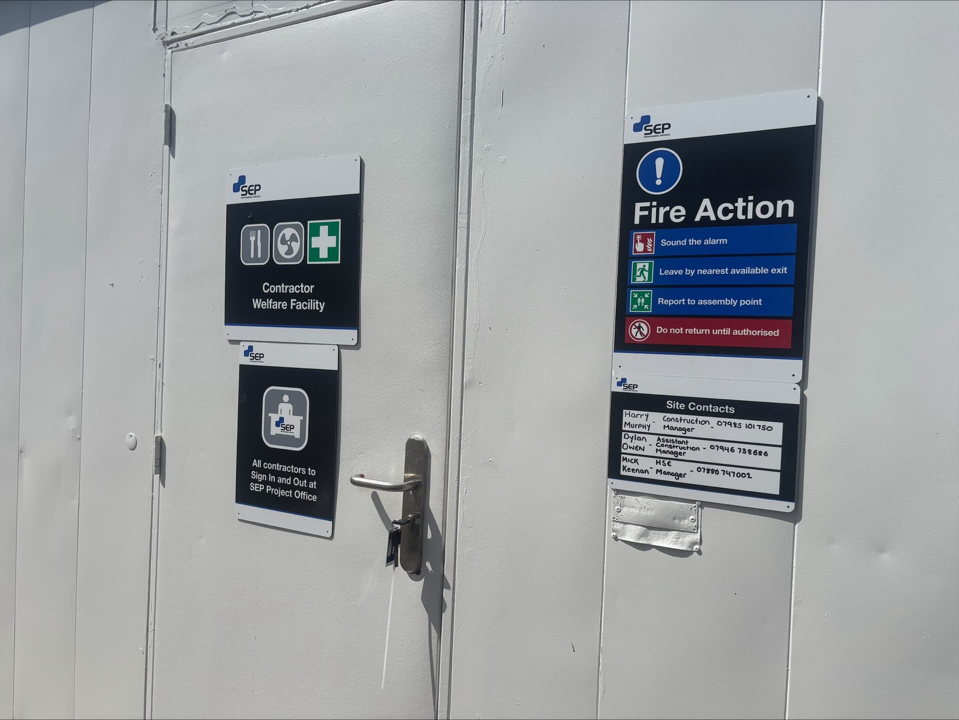 SEP site welfare and emergency information on a live project